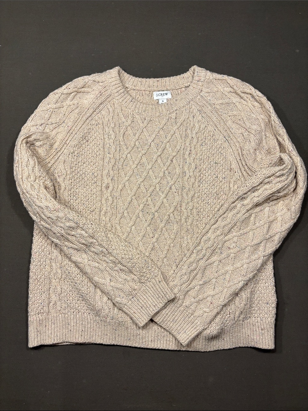 J. Crew Factory Women's Cable-Knit Crewneck Sweater in Taupe